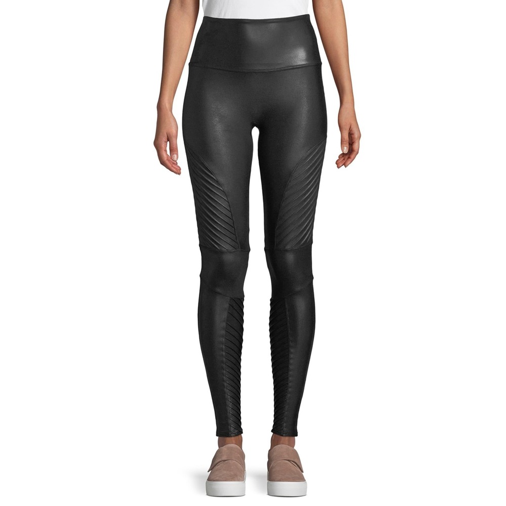 SPANX Faux‎ Leather Moto Leggings Womens Large Black High Rise Shaping Ankle